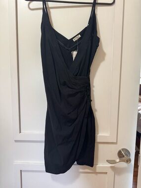 Free People Black Draped Wrap-Style Mini Dress